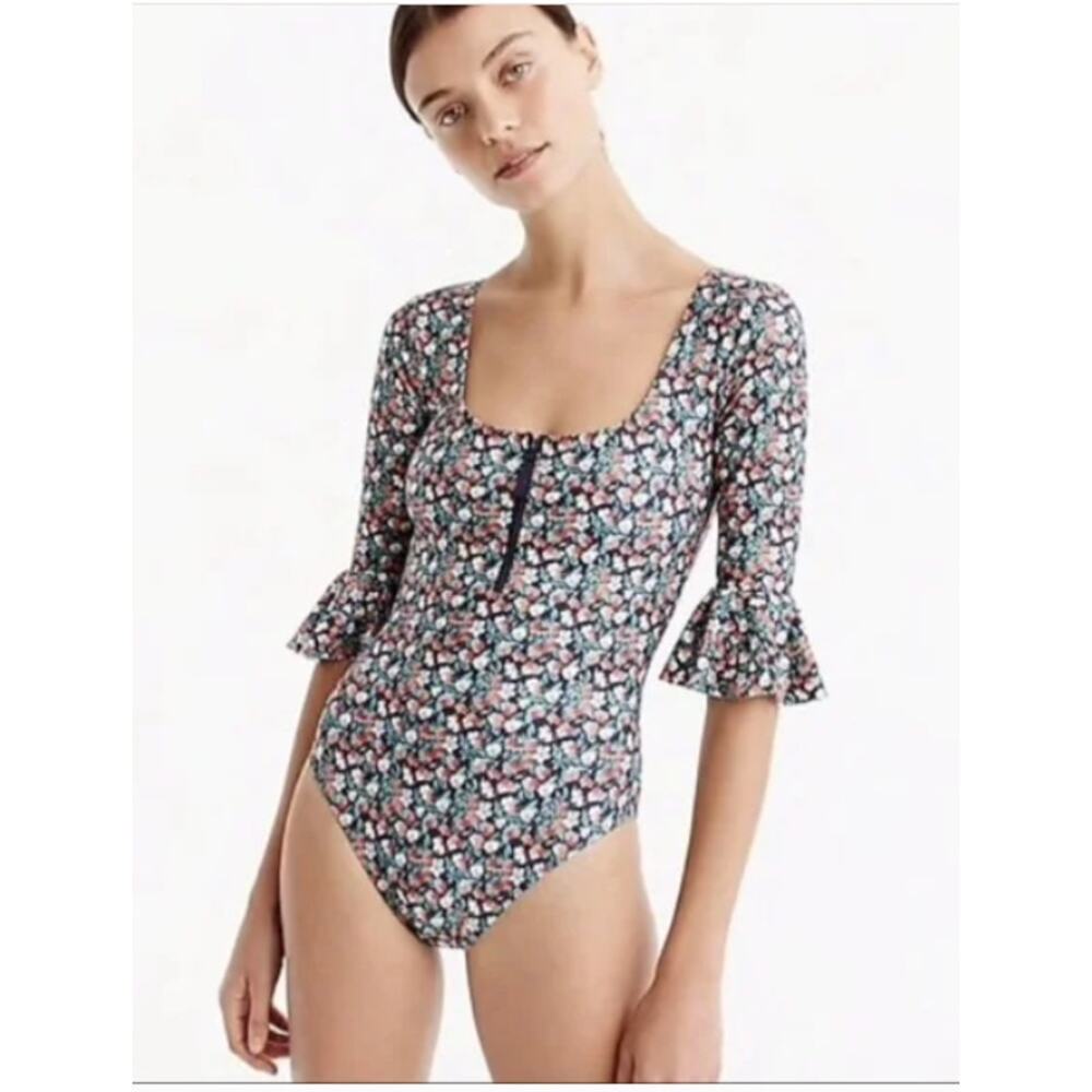 J.Crew 10 Flutter-sleeve One-piece Swimsuit Liberty Sarah Floral Print Preppy